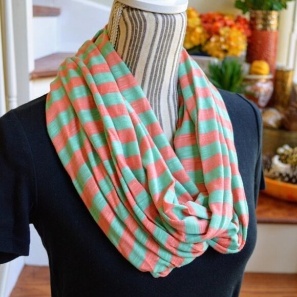 Charming Charlie Mint/Coral Stripe Infinity Scarf - Picture 1 of 2